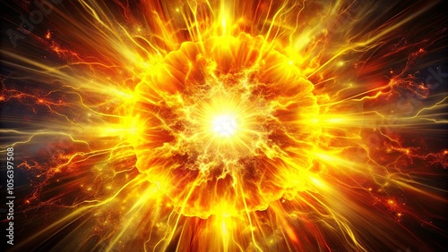 A radiant burst of golden energy, a luminous explosion illuminating the cosmos with its vibrant glow.