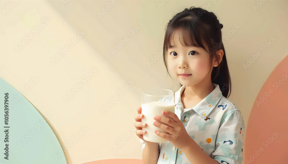 Young Girl Holding Glass of Milk, Smiling Young Girl Holding Glass of Milk, Smiling