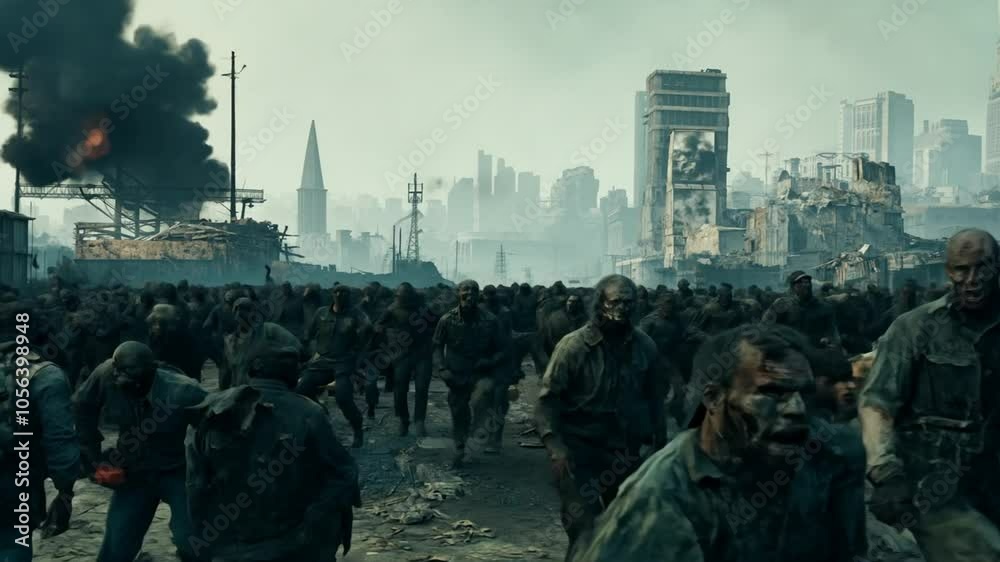zombies destroyed people virus walking city dead world infection Horde alive end fear zombie death monster apocalypse crowd nightmare disaster street undead apocalyptic doomsday standing damaged horr