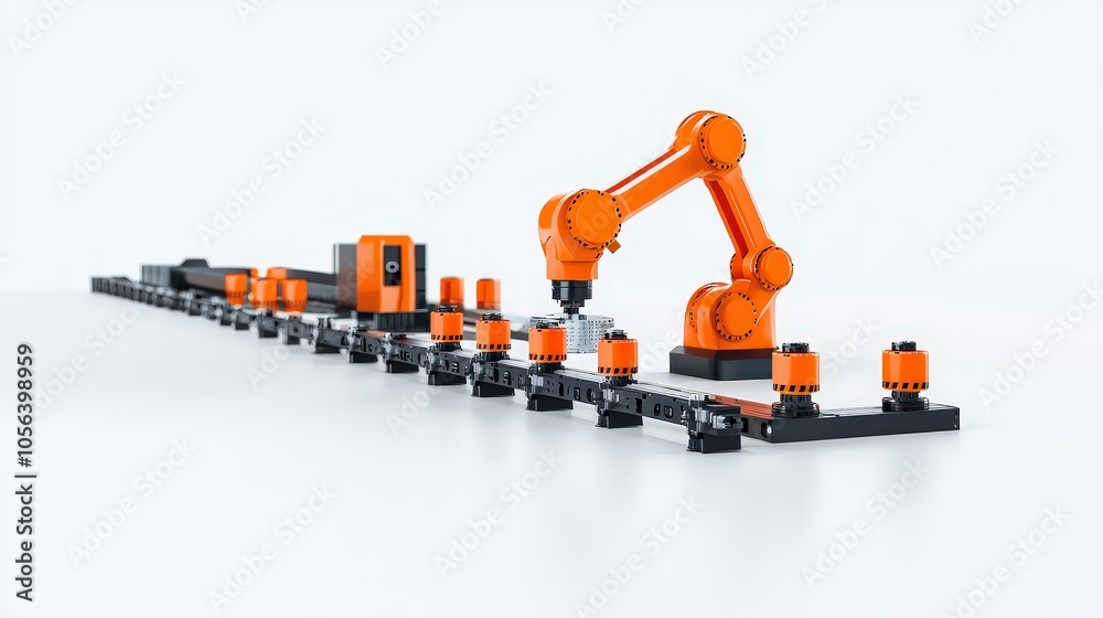 A modern industrial robot performs tasks on an assembly line, showcasing advanced automation in a sleek workspace. The design highlights efficiency and innovation in manufacturing. A modern industrial robot performs tasks on an assembly line, showcasing advanced automation in a sleek workspace. The design highlights efficiency and innovation in manufacturing.