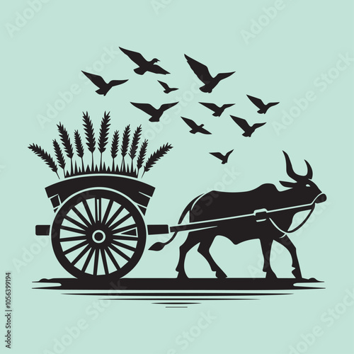 Bullock Cart logo vector, Bullock Cart vector illustration vector black and white