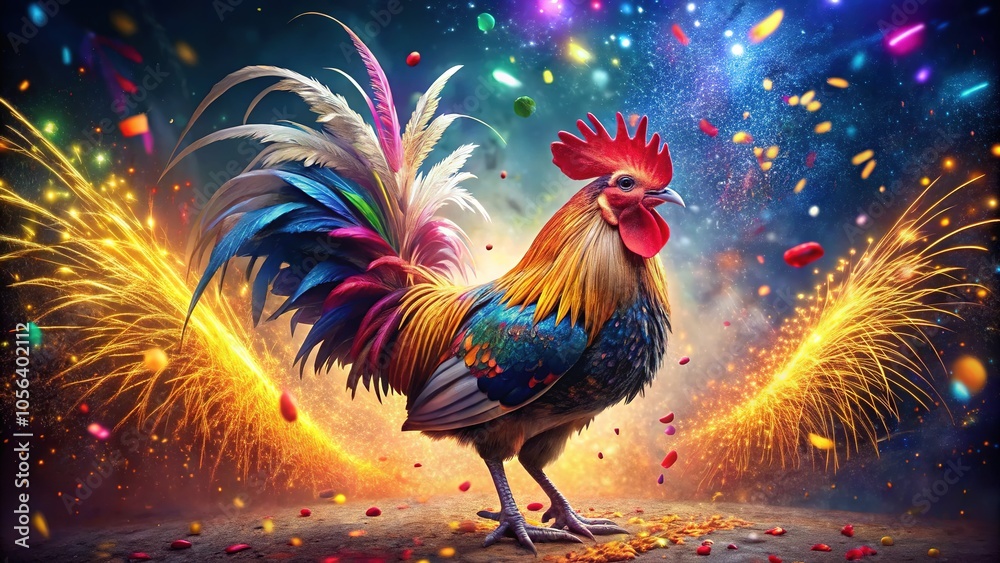 Rooster New Year Greeting Card Illustration - Festive Design Rooster New Year Greeting Card Illustration - Festive Design