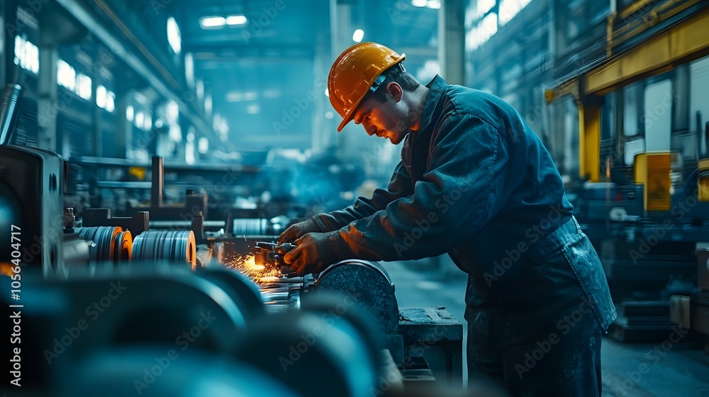 Industrial factory employee working in metal manufacturing industry. Industrial factory employee working in metal manufacturing industry.