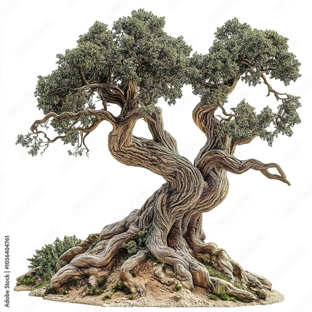 Large old tree with gnarled roots and twisted branches, cut out isolated on white a background Large old tree with gnarled roots and twisted branches, cut out isolated on white a background