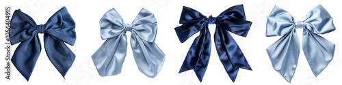 Collection of blue bows isolated on white or transparent background