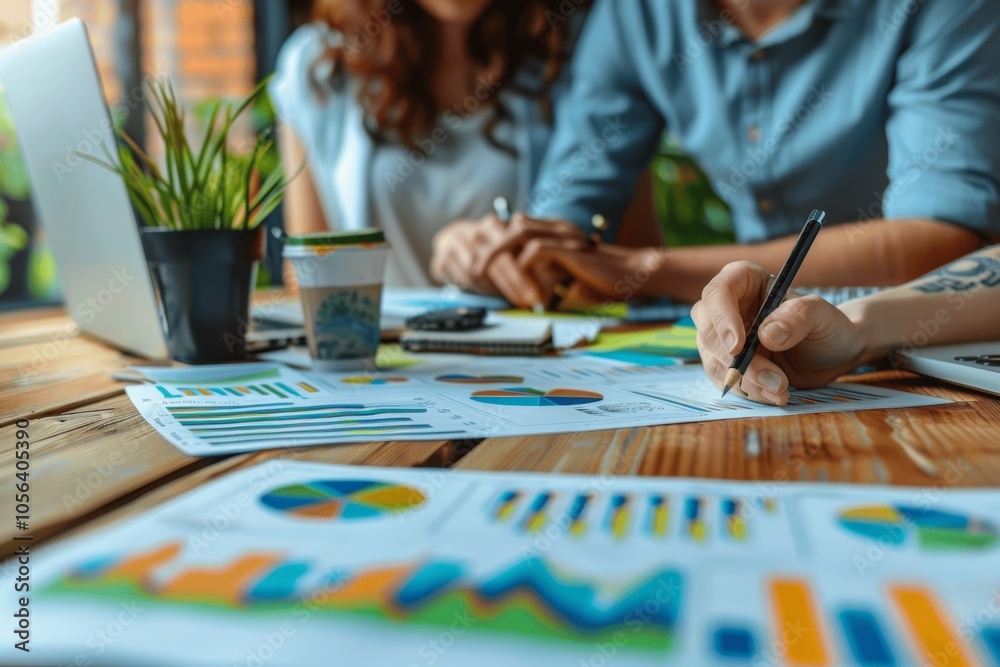 Close-up of Business Team Using Charts and Graphs for Market Growth Strategy in Office Close-up of Business Team Using Charts and Graphs for Market Growth Strategy in Office