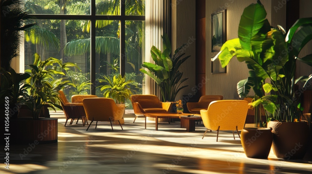Fototapeta premium Modern Lobby with Tropical View
