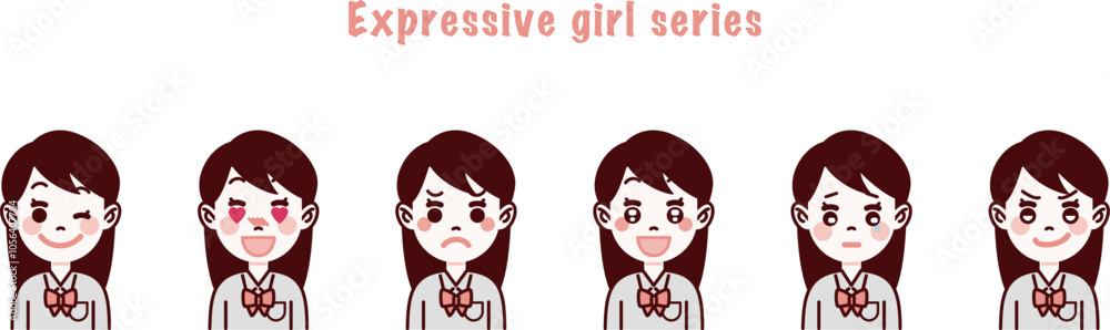 かわいい学生・女の子の表情セット1
