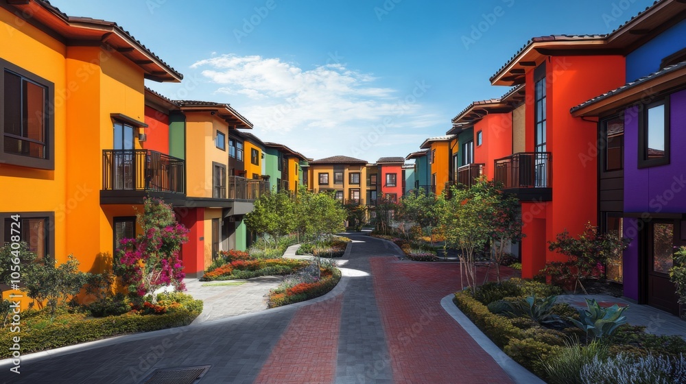Fototapeta premium Vibrant Suburban Community with Clean Lines