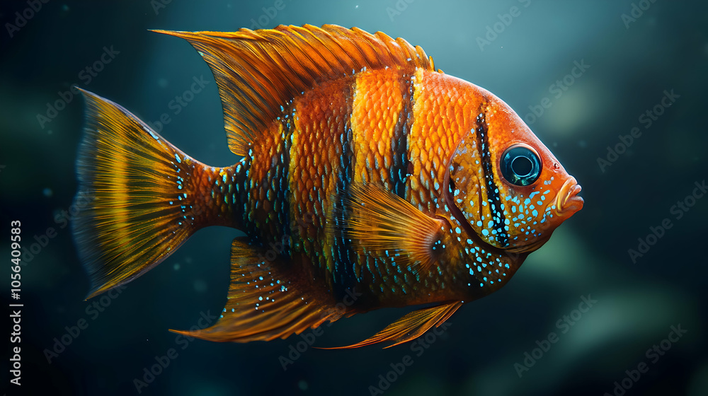 Fototapeta premium Orange and Blue Striped Fish Illustration