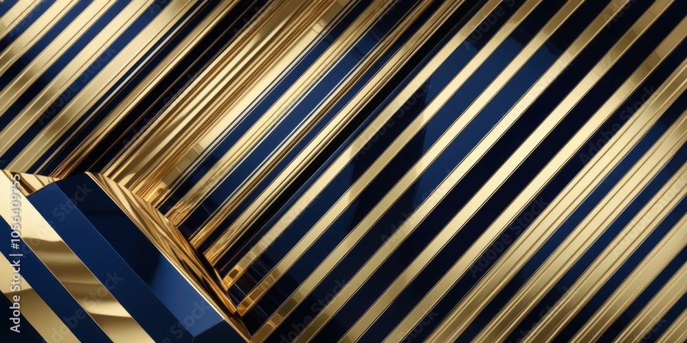 Fototapeta premium Diagonal stripes, gold and navy blue, metallic sheen, luxurious texture, abstract geometric pattern, high contrast, sleek modern design, reflective surface, minimalist elegance, corporate background, 