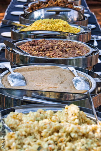 traditional african food tswana , at a festivity, samp, bogobe, pap, porridge, botswana and south africa photo