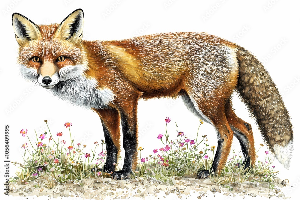 Fototapeta premium Watercolor Fox in a Serene Forest Clearing