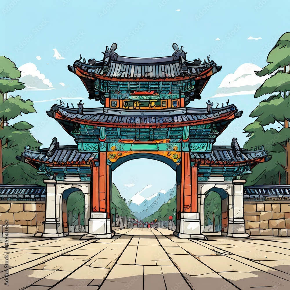 the AI Image Generator, Peaceful Scenery of An Ornate East Asian Temple