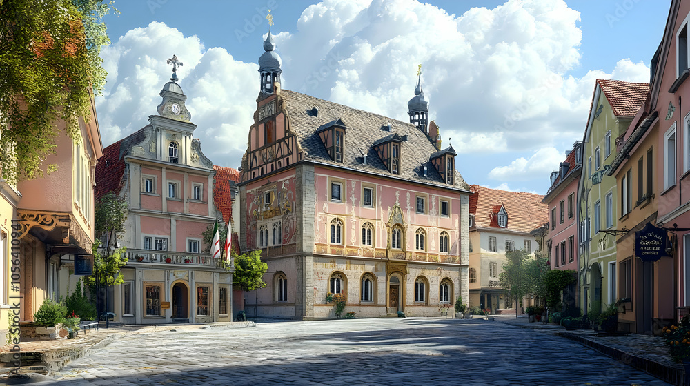 European Town Square Illustration European Town Square Illustration
