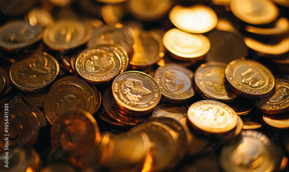 pile of shiny golden coins, symbolizing wealth and prosperity pile of shiny golden coins, symbolizing wealth and prosperity