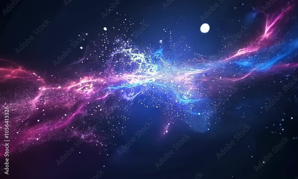 A vibrant cosmic scene showcasing swirling colors and sparkling stars in a deep space backdrop.