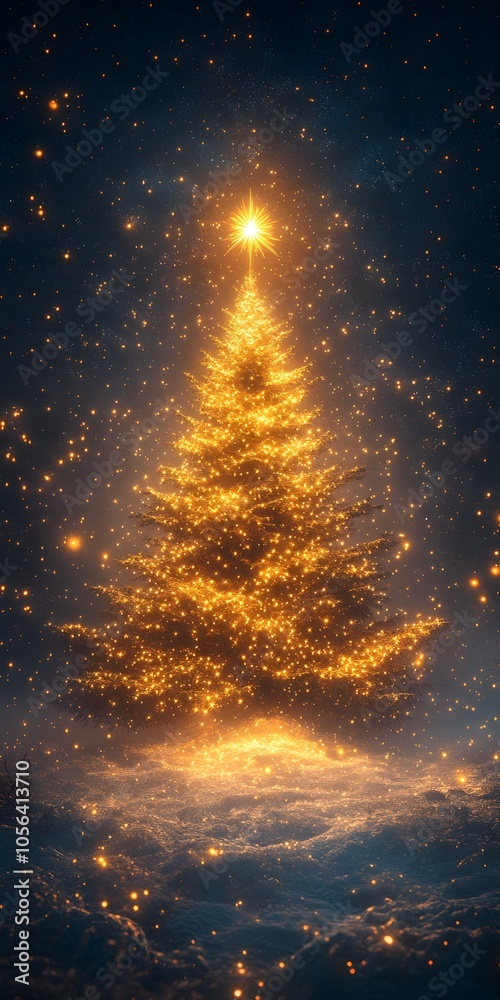 Mobile phone wallpaper with a golden Christmas tree made of stars on a black background and shining brightly. Mobile phone wallpaper with a golden Christmas tree made of stars on a black background and shining brightly.