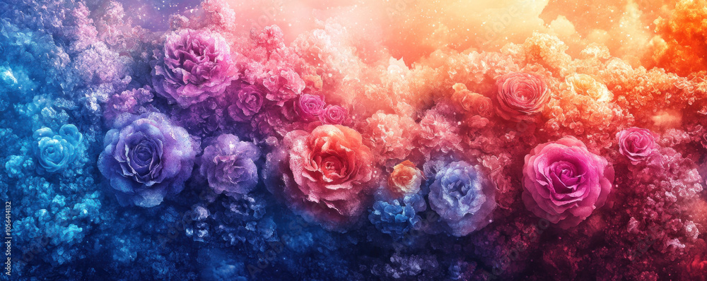 A colorful bouquet of flowers with a blue background. The flowers are in various colors, including pink, purple, and blue. Concept of joy and beauty A colorful bouquet of flowers with a blue background. The flowers are in various colors, including pink, purple, and blue. Concept of joy and beauty
