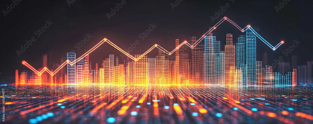A city skyline is shown in a colorful, abstract style. The buildings are outlined in different colors, and the city appears to be in motion. Scene is dynamic and energetic A city skyline is shown in a colorful, abstract style. The buildings are outlined in different colors, and the city appears to be in motion. Scene is dynamic and energetic
