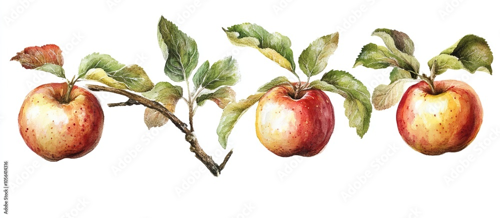Watercolor Painting of Three Red Apples Watercolor Painting of Three Red Apples