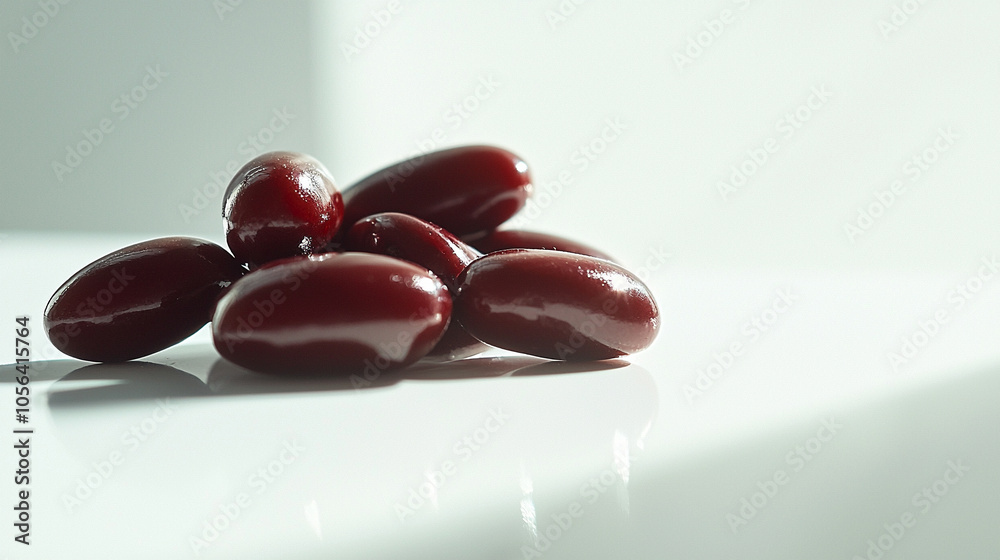 Close-Up of Glossy Red Kidney Beans on White Plate Close-Up of Glossy Red Kidney Beans on White Plate
