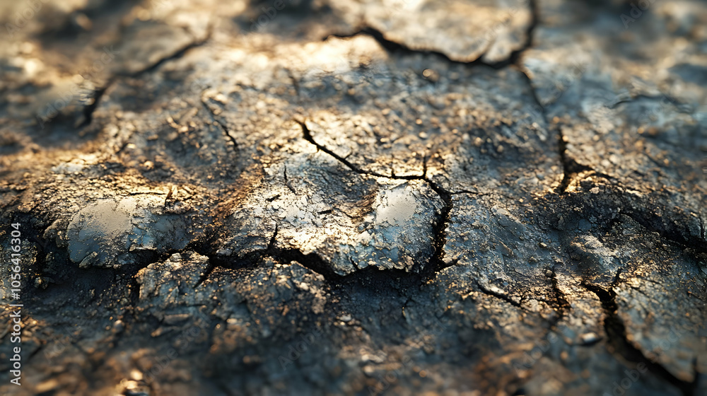 Closeup of Cracked Dry Earth with Golden Light - Realistic Image Closeup of Cracked Dry Earth with Golden Light - Realistic Image