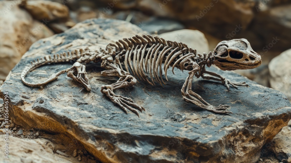 Naklejka premium Lizard Skeleton on Rock