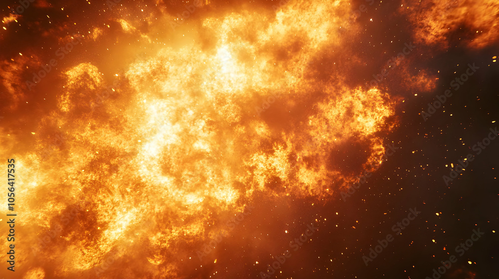 Naklejka premium Fiery Abstract Background - Blazing Orange and Yellow Flames with Sparks