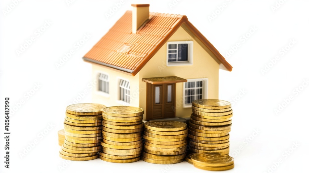 House Model with Stacked Coins for Financial Themes House Model with Stacked Coins for Financial Themes