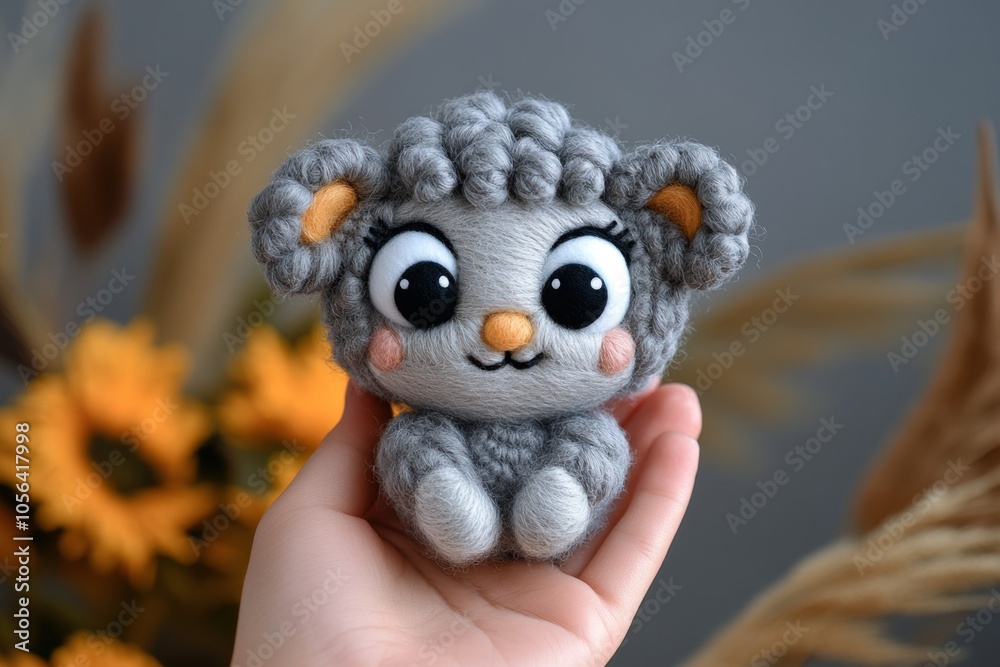 a 2D cartoon illustration of a needle felted animal with fluffy textures handmade and cute white background a 2D cartoon illustration of a needle felted animal with fluffy textures handmade and cute white background