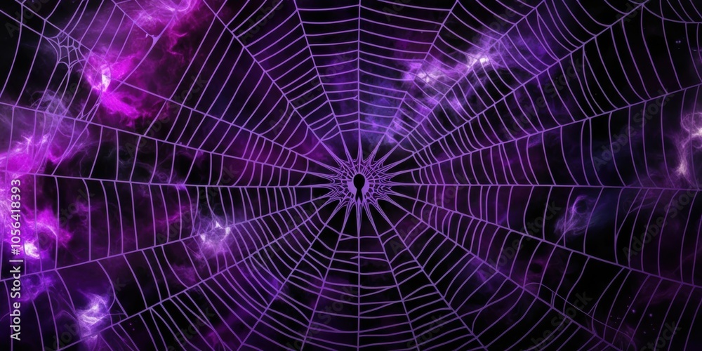 Intricate spider web, central perspective, glowing purple background, magical atmosphere, ethereal lights, dark fantasy, digital art, vibrant neon colors, mysterious aura, supernatural elements, high Intricate spider web, central perspective, glowing purple background, magical atmosphere, ethereal lights, dark fantasy, digital art, vibrant neon colors, mysterious aura, supernatural elements, high