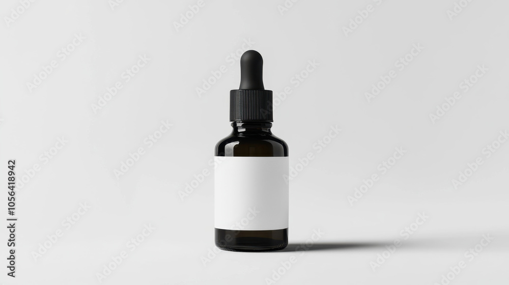 Minimalistic product photography featuring glass dropper bottle with blank label, ideal for branding or cosmetic use. sleek design emphasizes simplicity and elegance Minimalistic product photography featuring glass dropper bottle with blank label, ideal for branding or cosmetic use. sleek design emphasizes simplicity and elegance
