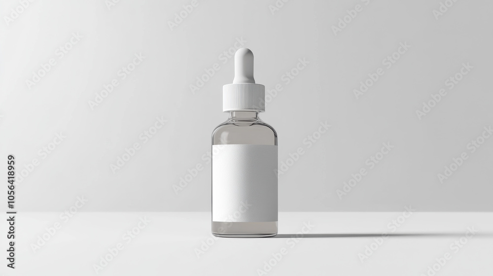 Minimalistic product photography featuring glass dropper bottle with white label. clean design emphasizes simplicity and elegance, perfect for showcasing skincare or cosmetic products Minimalistic product photography featuring glass dropper bottle with white label. clean design emphasizes simplicity and elegance, perfect for showcasing skincare or cosmetic products
