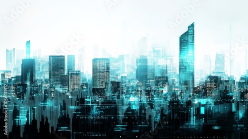 Modern Cityscape with Digital Technology Elements