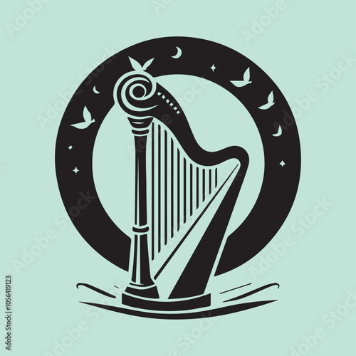 Harp logo vector, Harp vector illustration, Harp icon vector black and white