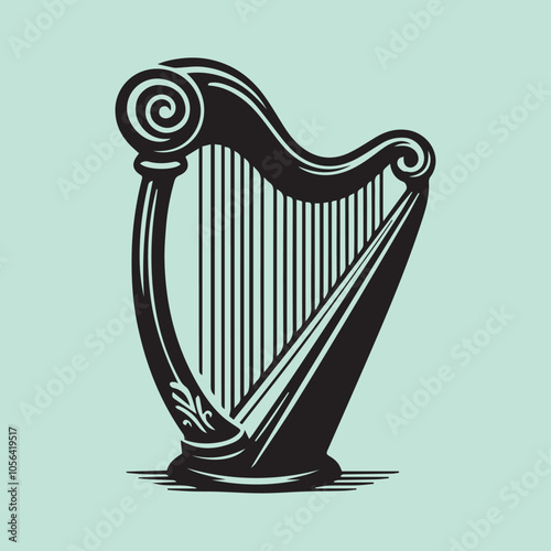 Harp logo vector, Harp vector illustration, Harp icon vector black and white