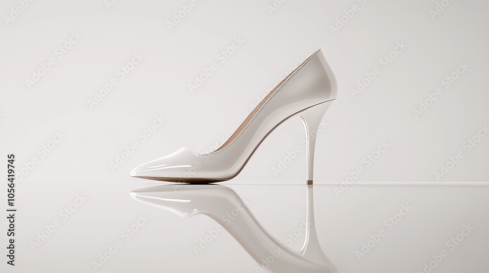 sleek white high heel shoe with glossy finish, reflecting elegantly on smooth surface. This stylish footwear is perfect for formal occasions and adds touch of sophistication sleek white high heel shoe with glossy finish, reflecting elegantly on smooth surface. This stylish footwear is perfect for formal occasions and adds touch of sophistication