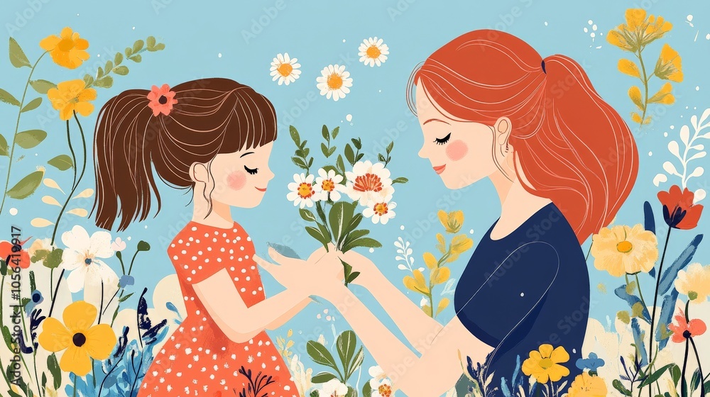 Heartwarming Moment of Mother and Daughter Planting Flowers Heartwarming Moment of Mother and Daughter Planting Flowers