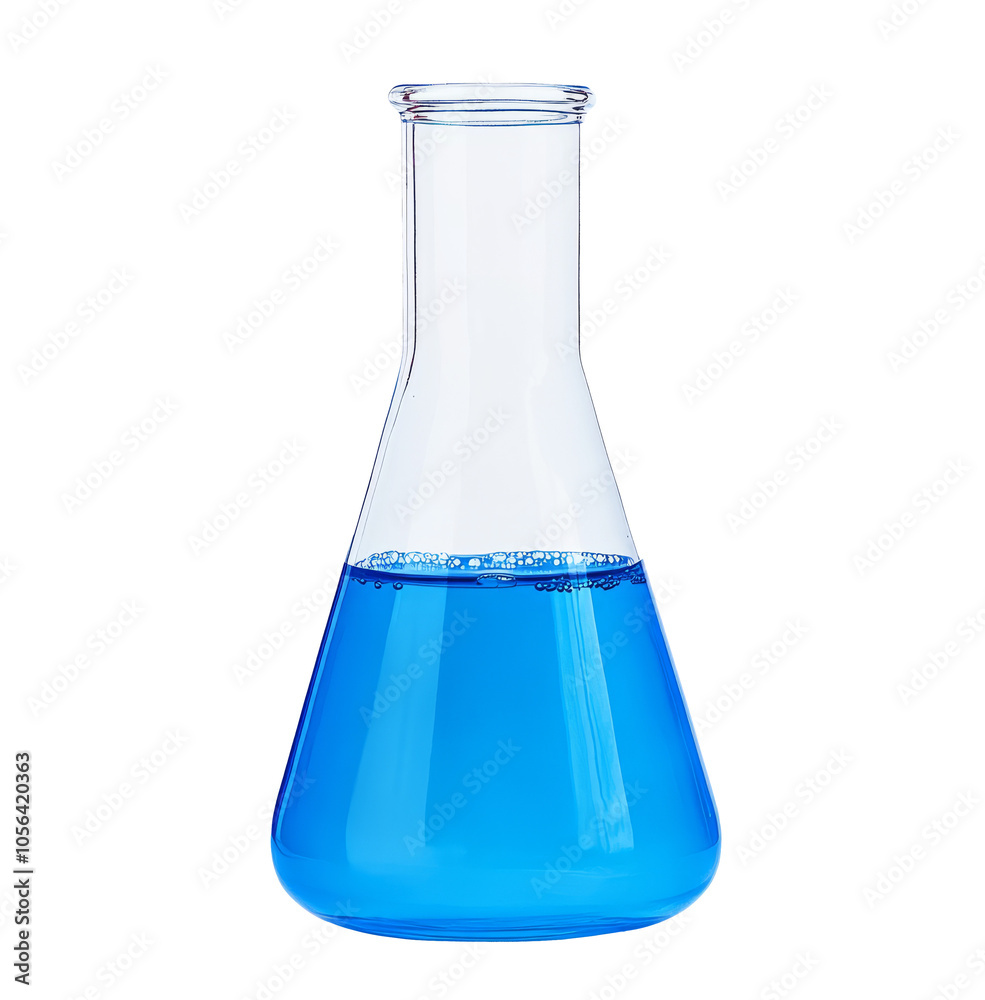 High-Quality PNG Flask with blue liquid isolated over white background – High Resolution