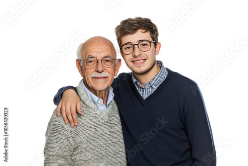 Elderly man hugging a younger man