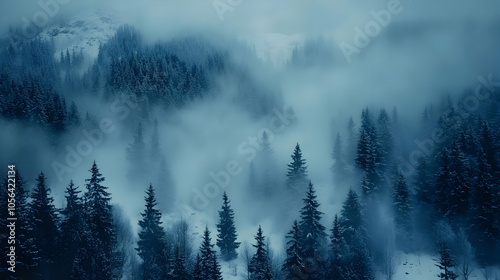 Foggy Forest Landscape - Illustration