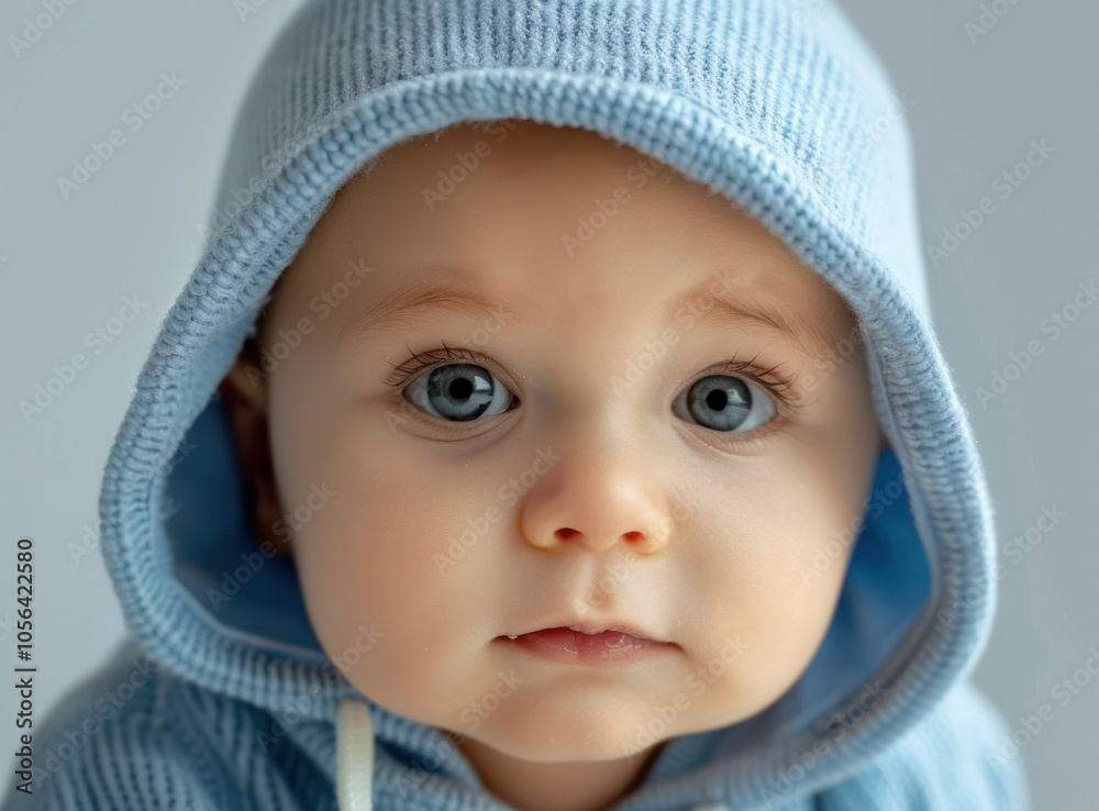 Portrait of a baby boy with a blue hood Portrait of a baby boy with a blue hood