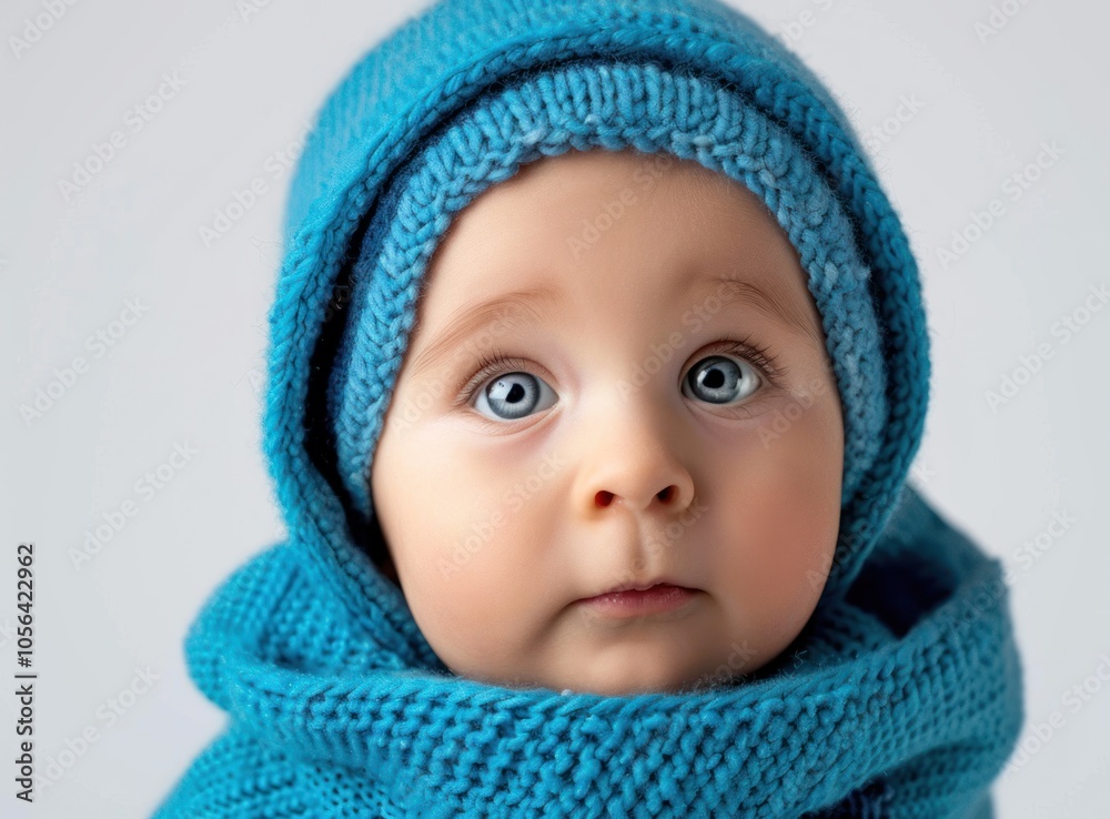 Portrait of a baby boy with a blue hood Portrait of a baby boy with a blue hood