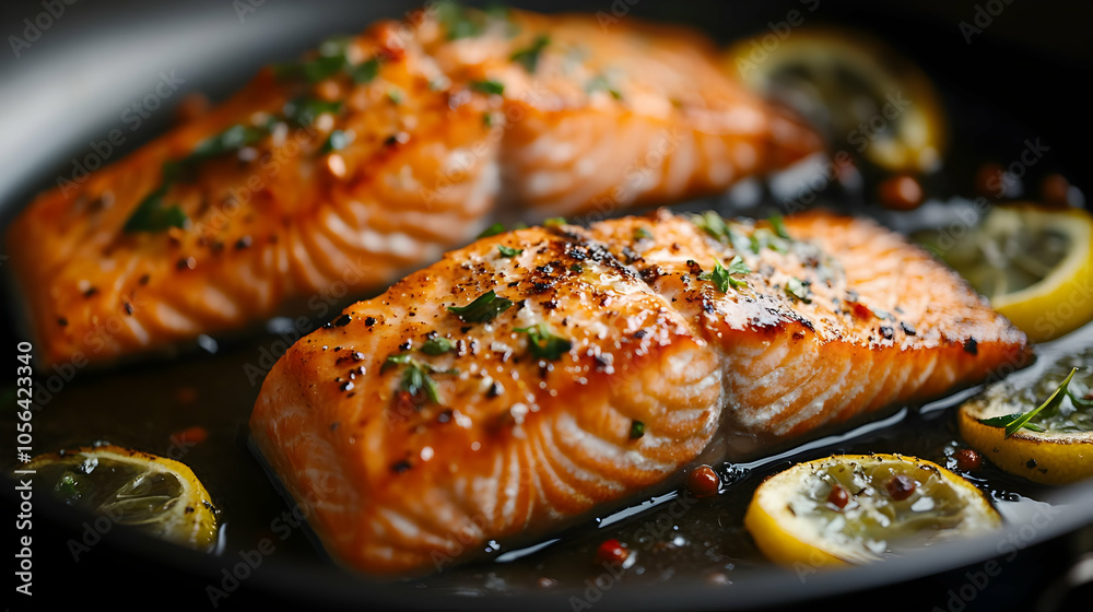 Grilled Salmon with Lemon and Herbs - Realistic Image Grilled Salmon with Lemon and Herbs - Realistic Image