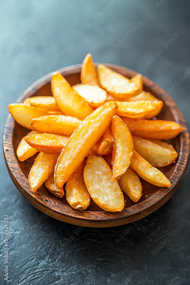 Delightfully arranged golden fries resembling flower petals on a rustic plate for gourmet presentation Delightfully arranged golden fries resembling flower petals on a rustic plate for gourmet presentation