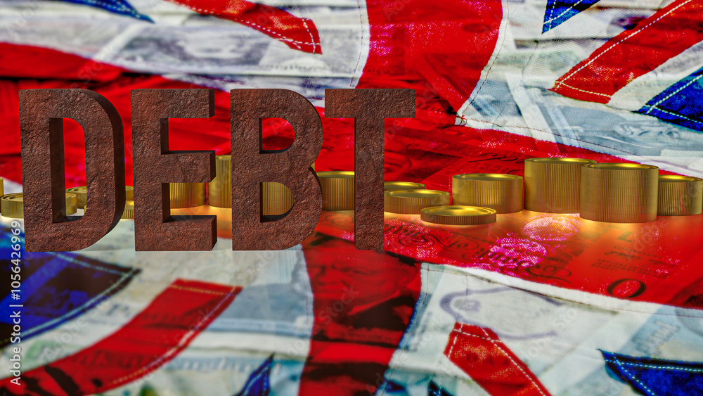 Fototapeta premium The rusty debt text on English flag for Business concept 3d rendering..
