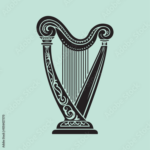 Harp logo vector, Harp vector illustration, Harp icon vector black and white