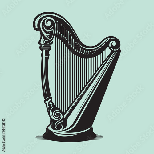 Harp logo vector, Harp vector illustration, Harp icon vector black and white