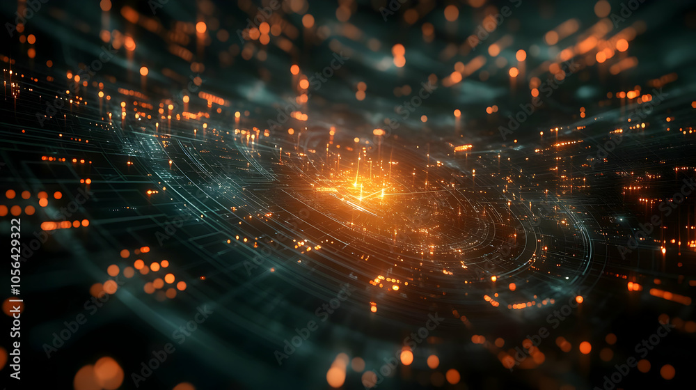 Fototapeta premium Abstract 3D Background with Orange Glowing Lines and Bokeh